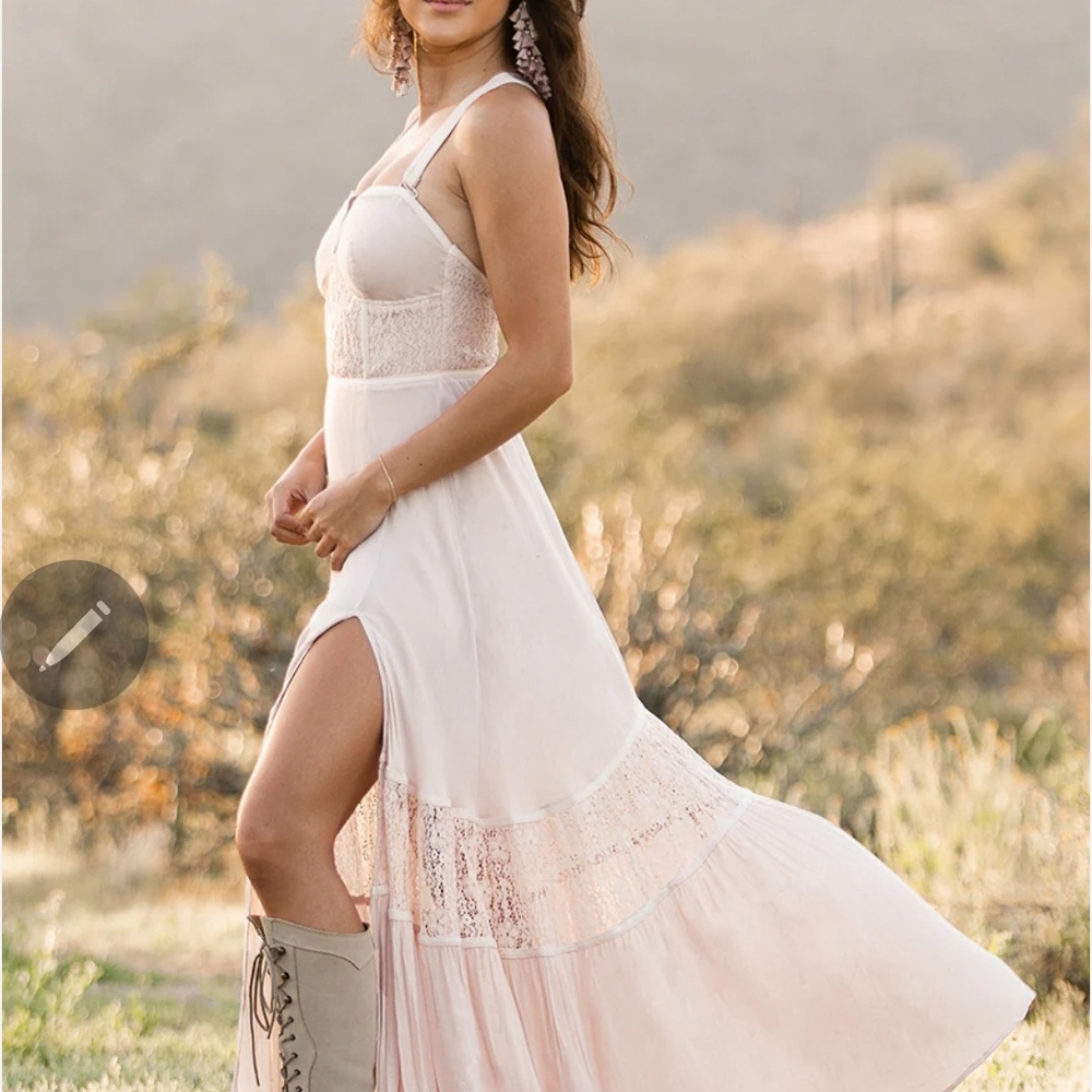 Joyfolie Light Pink High Low Sundress with Spaghetti Straps